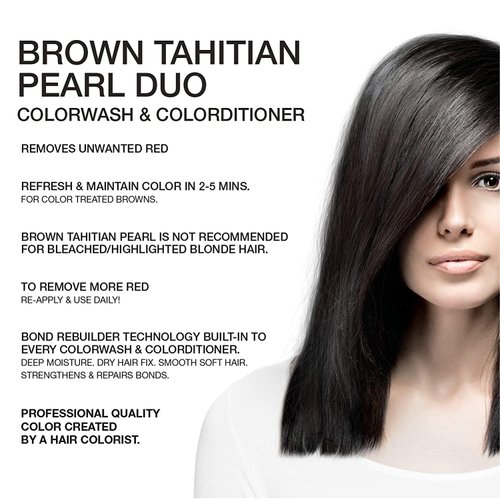 Celeb Luxury Gem Lites Duo Color Depositing Colorwash Shampoo & Conditioner Set + Bondfix Bond Rebuilder, Semi Permanent Hair Color, Vegan Hair Dye, Brown Tahitian Pearl
