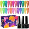 SUPWEE Neon Reflective Glitter Gel Nail Polish Sparkle Fluorescent Nail Polish Gel Shiny Disco Nail Gel Polish Neon Yellow Green Hot Pink Orange Gel Polish Set Soak Off UV Gel