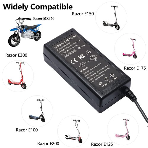 24V Scooter Charger for Razor E100 E200 E200S E175 E300 E300S E125 E150 E500 PR200 E225S E325S MX350 MX400 Battery Charger Black