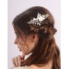 Teyglen Flower Crystal Wedding Hair Comb Silver Rhinestone Hair Piece White Flower Headpiece for Bride Cute Bridal Crystal Hair Side Comb Floral Hair Jewelry for Women