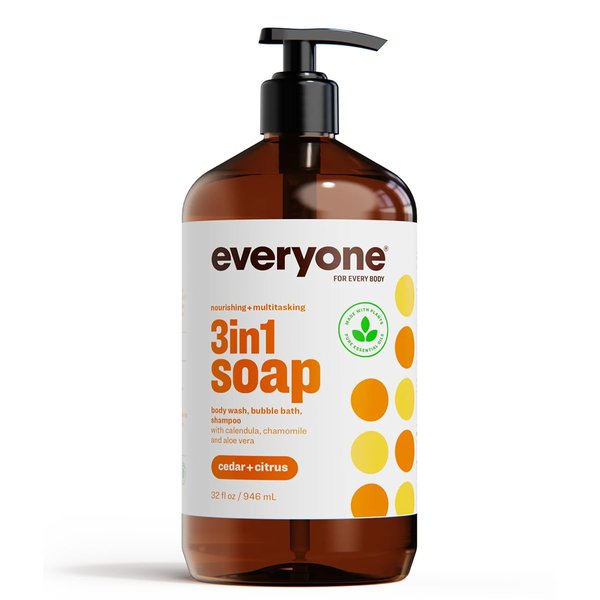 Everyone 3-in-1 Soap, Body Wash, Bubble Bath, Shampoo, 32 Ounce (Pack of 1), Cedar and Citrus, Coconut Cleanser with Organic Plant Extracts and Pure Essential Oils