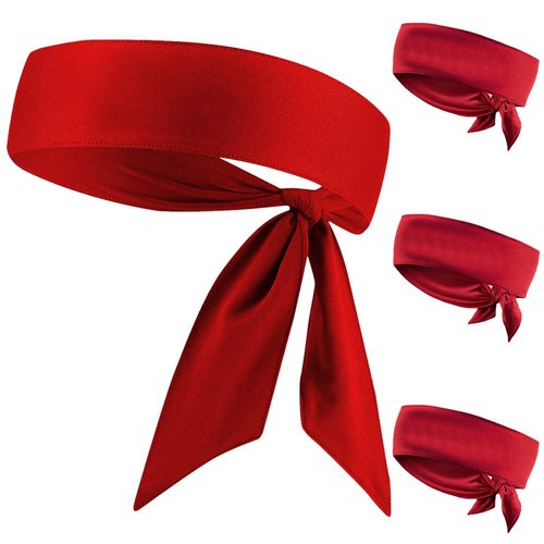 Head Tie, Red Karate Ninja Head Wraps Headband, Tie Up Sweatband Hair Band for Men Women Kids Girls Boys, Pirates Bandana Headwrap for Tennis, Workout (Red 4 Pack)