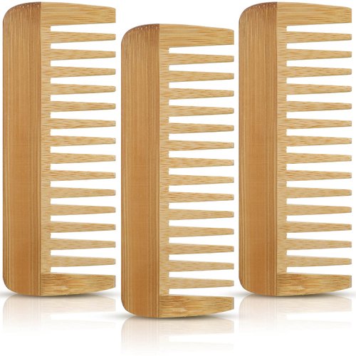 Patelai 3 Pcs Wide Tooth Wooden Comb, Wood Hair Combs, Anti-static Hair Detangler Wooden Comb, No Handle Styling Shampoo Comb for Curly Wavy Long Hair