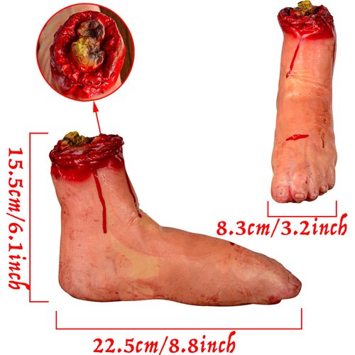 XONOR Fake Human Severed Feet Bloody Dead Body Parts Haunted House Halloween Decorations, 2-Pieces (Left and Right)