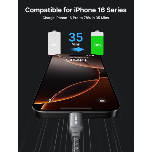 JSAUX 100W USB C to USB C Cable [2-Pack 6.6FT], Type C Fast Charging Cable Compatible with iPhone 16/16 Plus/16 Pro/16 Pro Max,iPhone 15 Series, Galaxy S24/S23/S22, Car Play, MacBook, iPad, Pixel-Grey