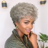 GNIMEGIL Synthetic Hair Curly Wigs Natural for Women Ombre Gray Hairstyle Old Lady Wig with Bangs Fluffy Curls Wavy Granny Silver White Wig Cosplay Halloween Costume