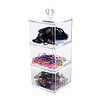 BLVRYVIO Hair Accessories Organizer for Girls, Clear 3 Stackable Acrylic Hair Tie Organizer for Headband, Bows, Cotton Swab Organization, Bathroom Containers Hair Clip Holder Storage with Lids