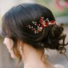 Foyte Crystal Flower Wedding Hair Comb Red Rose Headpiece Gold Hair Piece Bride Pearl Hair Accessories for Women