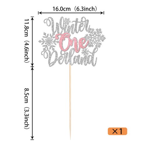 1 Pack Winter Onederland Cake Topper Glitter Winter Snowflake Cake Pick Decorations for Winter Wonderland Snowflake 1st Birthday Theme Baby Shower Kids Party Supplies Silver