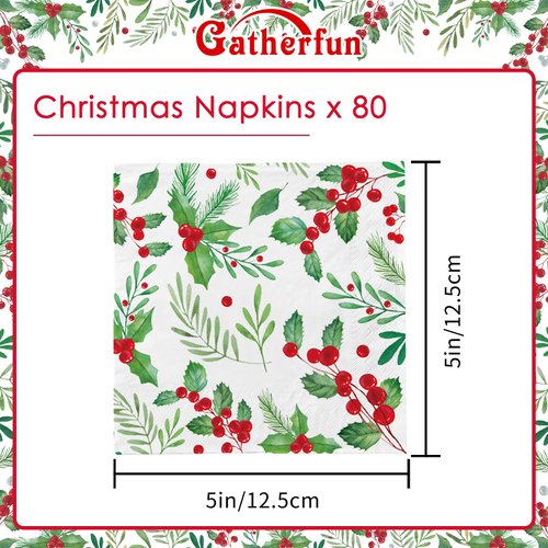Christmas Party Supplies, Christmas Seasonal Holly Paper Beverage Napkins, Paper Cocktail Napkins for Merry Christmas Party and Holiday Party Decorations