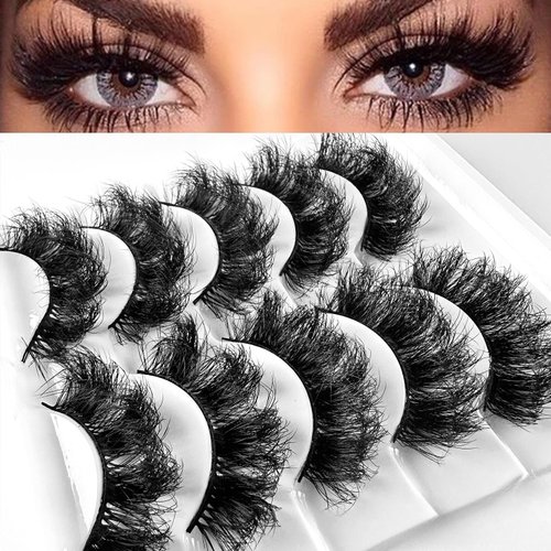 fdsmall False Eyelashes Fluffy Wispy Mink Eyelashes Cat-Eye Look 8D Volume Fake Eyelash Strips 5P...