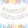 Art Birthday Party Decorations Girl Pastel Art Happy Birthday Banner Pre-Strung Macaron Crayon Birthday Banner for Rainbow Art Painting Drawing Artist Theme Birthday Party Supplies