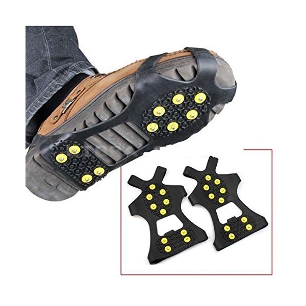 Leebei 2Pcs Non-Slip Shoe Cover,Ice Snow Grippers,Over Shoe Boot Traction Cleat Rubber Spikes Mountaineering Non-Slip Shoe Cover 10-Stud Slip-on Stretch Footwear (Medium (Shoes Size:W 7-10/M 5-8))