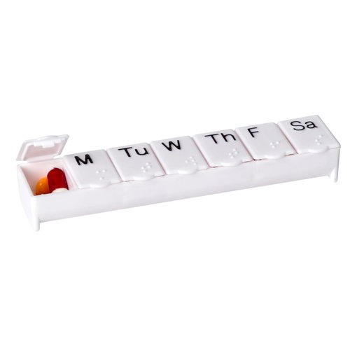 Acu-Life Weekly (7-Day) Pill Organizer, Vitamin Case, and Medicine Box, Small Compartments, White