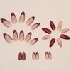 DOCVOEOMH Almond Shaped Press on Nails Medium French Burgundy Acrylic Fake Press Ons Nails with Gold Glitter Design Glue on Full Cover Artificial False Stick on Nail for Girls Women Daily Wear 24PCS