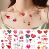 10 Sheets Valentine's Day Temporary Tattoos for Women Kids, Valentine's Day Romantic Red Love Heart Kiss Flowers Cartoon Design Waterproof Fake Tattoo Stickers Valentine's Day Wedding Party Favors