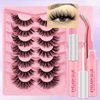 Lashes Kit with Glue and Tweezer Cat-Eye Lashes Flu-ffy 20mm Fox Eye Lashes, Curly Volume Eyelashes Faux Mink Lashes, that Look Like Extensions Lashes Wispy Natural Look 7 Pairs Pack(Kits-XE02)