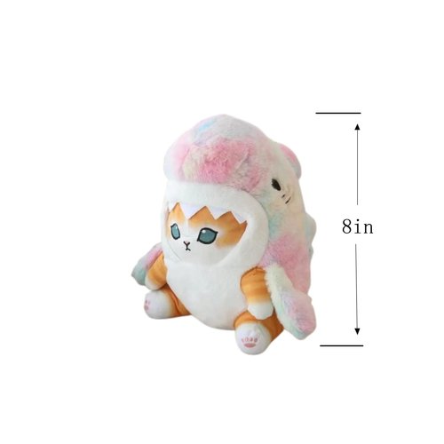 DSWUJHI 8'' Cute Shark Cat Plush Toy Fried Shrimp Cat Stuffed Animal Plushies Doll,Soft Stuffed Shark Kitten Pillow Christmas Birthday Gifts for Kids Boys Girls (Grey Blue+Dazzling Gold)