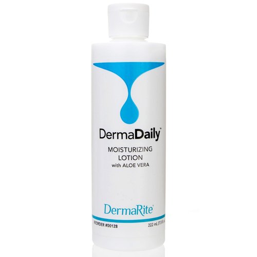 DermaRite's DermaDaily Moisturizing Lotion for Hand & Body - Daily Use Skin Moisturizer with Aloe Vera, Non-Greasy Formula 7.5-ounce Bottle, 48 Count