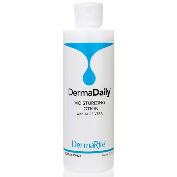 DermaRite's DermaDaily Moisturizing Lotion for Hand & Body - Daily Use Skin Moisturizer with Aloe Vera, Non-Greasy Formula 7.5-ounce Bottle, 48 Count