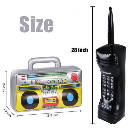 2PCS Inflatable Boombox and Mobile Phone - 80s 90s Party Decorations Supplies Cosplay Props - Rappers Hip Hop B-Boys Costume Accessory