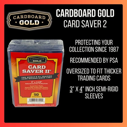 Cardboard Gold Card Saver 2 - Premium Semi-Rigid Trading Card Holder for Sports, Baseball, and PSA Dealers - 3x4 Inch Clear Card Sleeves with 1/2 Inch Lip - Trusted Protection for 31 Years