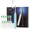 7AM2M Electric Toothbrush 2 Pack Set for Adults, 12 Replacement Brush Heads, 5 Adjustable Modes, Built-in 2-Minute Smart Timer, Fast Charge for 60 Days, IPX7 Waterproof, Navy & Light Blue