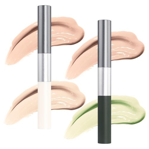 Kaely 2Pack Dual-Ended Concealer Stick,Acne Dark Spot Corrector Makeup Pen,Concealer Full Coverage for Dark Circles,Face Foundation Color corrector de ojeras,under Eye Brightener Waterproof,01+02