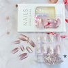 Sparkly Butterfly Press on Nails Short Almond Fake Nails Nude Pink with Butterfly Glitter Design False Nails Glossy Glue on Nails Full Cover Reusable Stick on Nails for Women and Girls Manicure 24Pcs