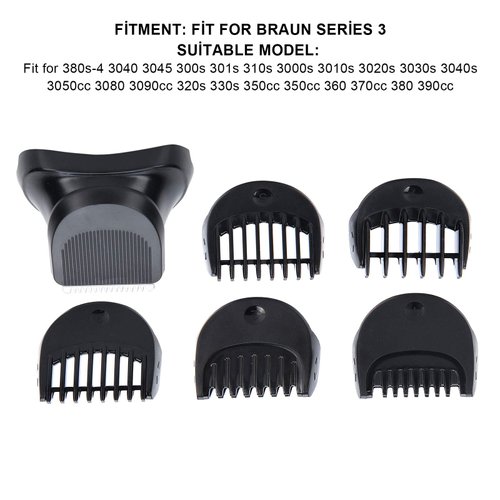 Trimmer Head for Braun Series 3, 5 Piece Guide Comb Trimming Set, Electric Shaver Beard Trimmer Head, Replacement Trimming Head for Braun 3