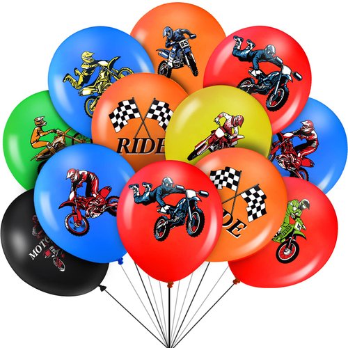Aoriher 36 Pieces Multicolors Dirt Bike Balloon Decorations, 12 Inches Motocross Birthday Party Supplies for Boys and Girls, Unisex