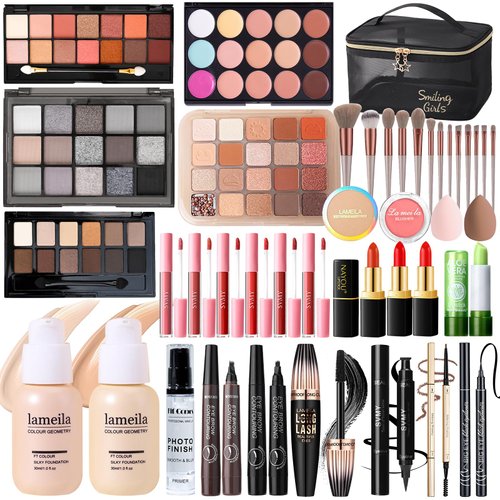 PASNOWFU Makeup Full Kit for Teens Girls Women, Travel Makeup Kit, Makeup Present Set for Beginners & Professionals, Cosmetic Bundle Include Foundation Eyeshadow Palette Lipstick Eyeliner Mascara