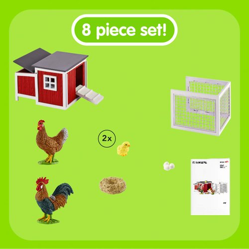 Schleich Farm World Chicken Coop Farm and Animal Figurine Playset - 8-Piece Animal Figurines Set with 2 Hens, 2 Chicks, and Nest with Chicken Coop, Imaginative Fun at The Farm Gifts for Kids Ages 3+