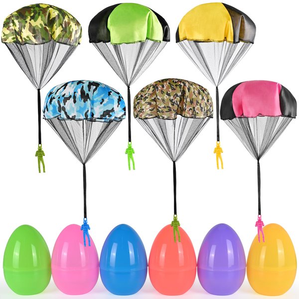 VAPCUFF Easter Gifts for Kids, 6 Pack Parachute Easter Eggs with Toys Inside Easter Basket Stuffers for Boys Girls Easter Toys Easter Party Favors