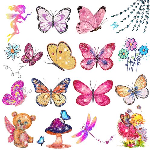 Partywind 24 Sheets Glitter Butterfly Temporary Tattoos, 240 Styles Pink Butterfly Party Supplies Favors for Girls Gifts, Fairy Flowers Party Decorations, Butterfly Baby Shower Decor