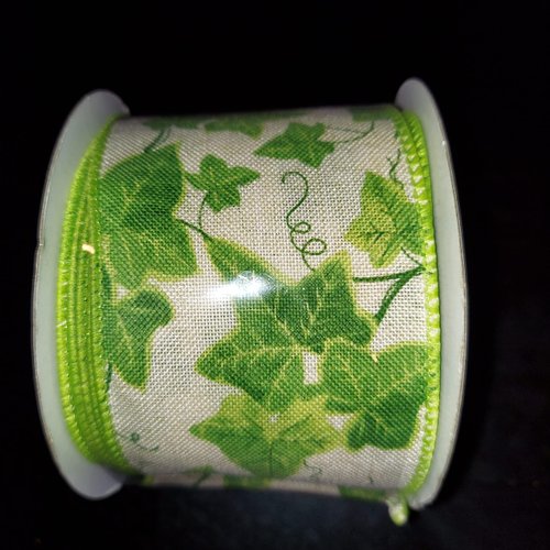 Ivy Wired Ribbon, Green Beige Craft Supply to Make Handmade Wreath, 2.5 Inches x 10 Yard, Spring Summer, DIY, Mothers Day, Garden RGC1201J5