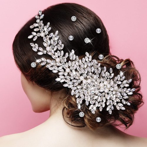 Xinnun 13 Pcs Wedding Hair Accessories Set: Crystal Rhinestones Hair Combs, Pearl Hair Pins, Bridal Head Clips, Feather Shape Hair Comb for Bride Bridesmaid