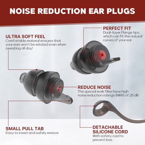 Softvox Corded Ear Plugs for Work [2 Pairs], 100x Reusable Noise Reduction Soft Earplugs with Detachable Cord for Shooting Range Ear Protection, Construction Mowing Focus Safety Hearing Protection