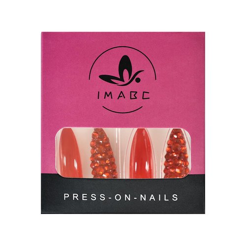 24pcs Stiletto Luxury Press On Nails Extra Long Solid Color Designed 3d Fake Nails With Rhinestones Full Cover Red Artificial Nail Set Sharp Pointed False Nail Tips For Ladies