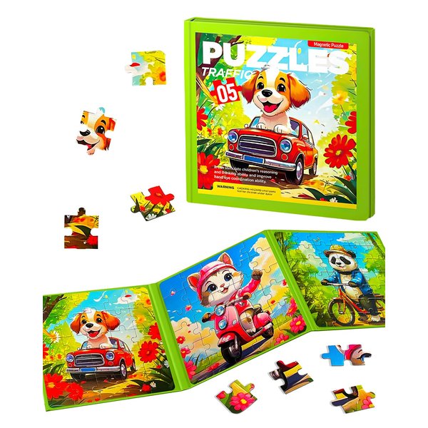 Magnetic Puzzles for Kids Ages 4-8, 3 in 1 Toddler Travel Puzzles, Animal Car Activities Toy for Kids 4-6, Preschool Learning Toy for Kids 3-8 Year (Bike)