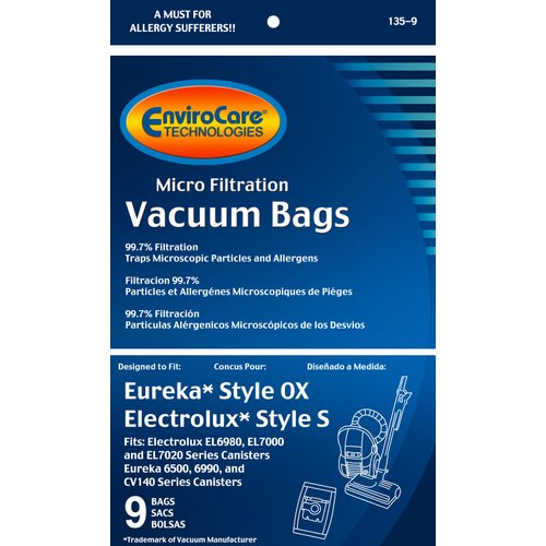 EnviroCare Replacement Micro Filtration Vacuum Cleaner Dust Bags made to fit Electrolux Style S & OX Harmony Canister - 9 pack