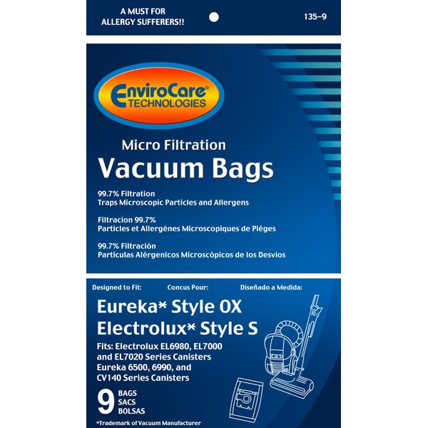 EnviroCare Replacement Micro Filtration Vacuum Cleaner Dust Bags made to fit Electrolux Style S & OX Harmony Canister - 9 pack