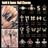 105 Pcs Silver+Gold Nail Gems Charms, Planet Crown Dollar Snake Dangle Star Bow Nail Charms 3D Nail Art Jewelry Alloy Rhinestones Gems+Charms for Nail Art DIY Jewel Accessories
