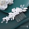 Latious Flower Bride Wedding Hair Comb Bridal Leaf Hair Clip Rhinestone Hair Piece Bridesmaids Hair Accessories for Women and Girls (A-Silver)