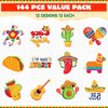 JOYIN 144 PCS Cinco De Mayo Temporary Tattoo Set for Mexican Themed Party, Fiesta Party Fake Tattoos Stickers Sombrero Hats, Taco Design, Face Body Tattoo Decorations