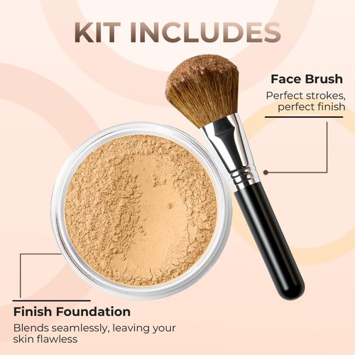 FOUNDATION with FLAWLESS FACE BRUSH Mineral Makeup (BEIGE) Matte Natural Loose Powder Bare Skin Cosmetics Full Coverage Long Lasting All Skin Types SPF 18