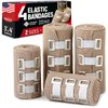 Premium Elastic Bandage Wrap – 4pk (2x3", 2x4") + 12 Extra Clips – Strong Compression Bandage Wrap - Wrist, Ankle, Foot, Knee Wrap
