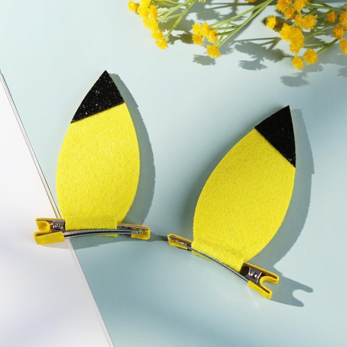 JiaDuo Yellow Cartoon Ears Hair Clips Glitter Girls Women Birthday Gift Halloween Costume Accessories 1 Pair