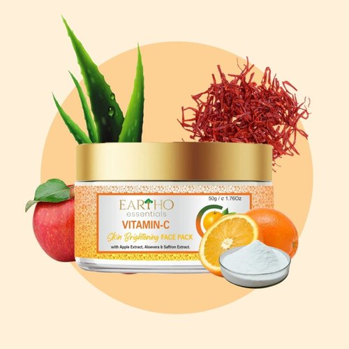 Eartho Essentials Ayurvedic Vitamin C Skin Brightening Face Pack with Apple Extract, Aloevera & Saffron Extract 50g