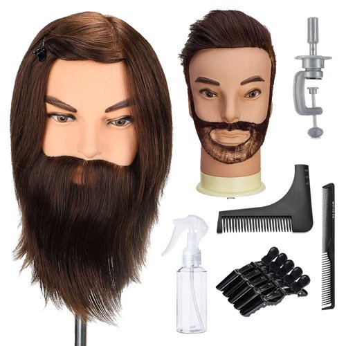 Neverland Beauty Male Mannequin Head with 100% Real Hair, 12'' Barber Training Head Hairdresser Styling Cosmetology Manikin Doll Head with Table Clamp